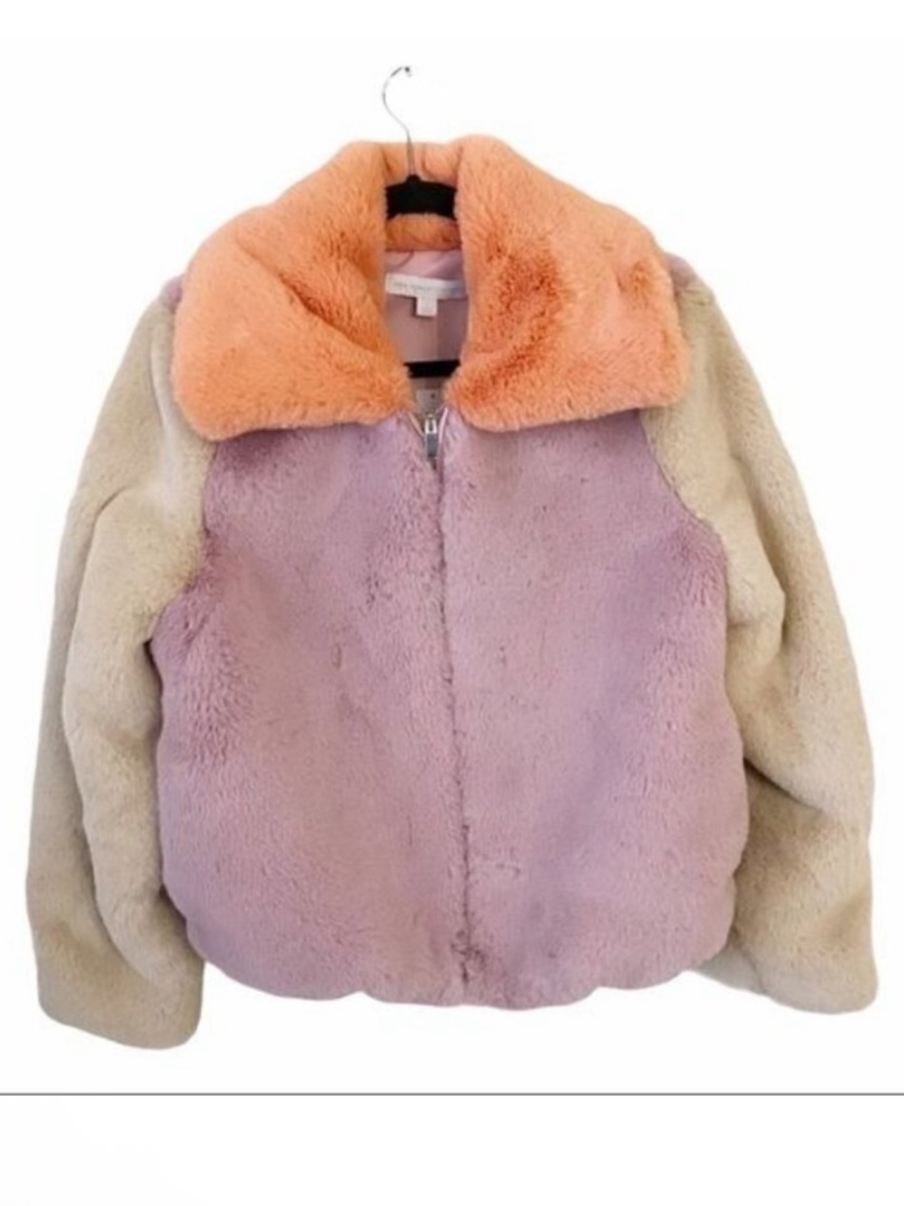 New York & Co Colorblock Faux Fur Zip Bomber Jacket